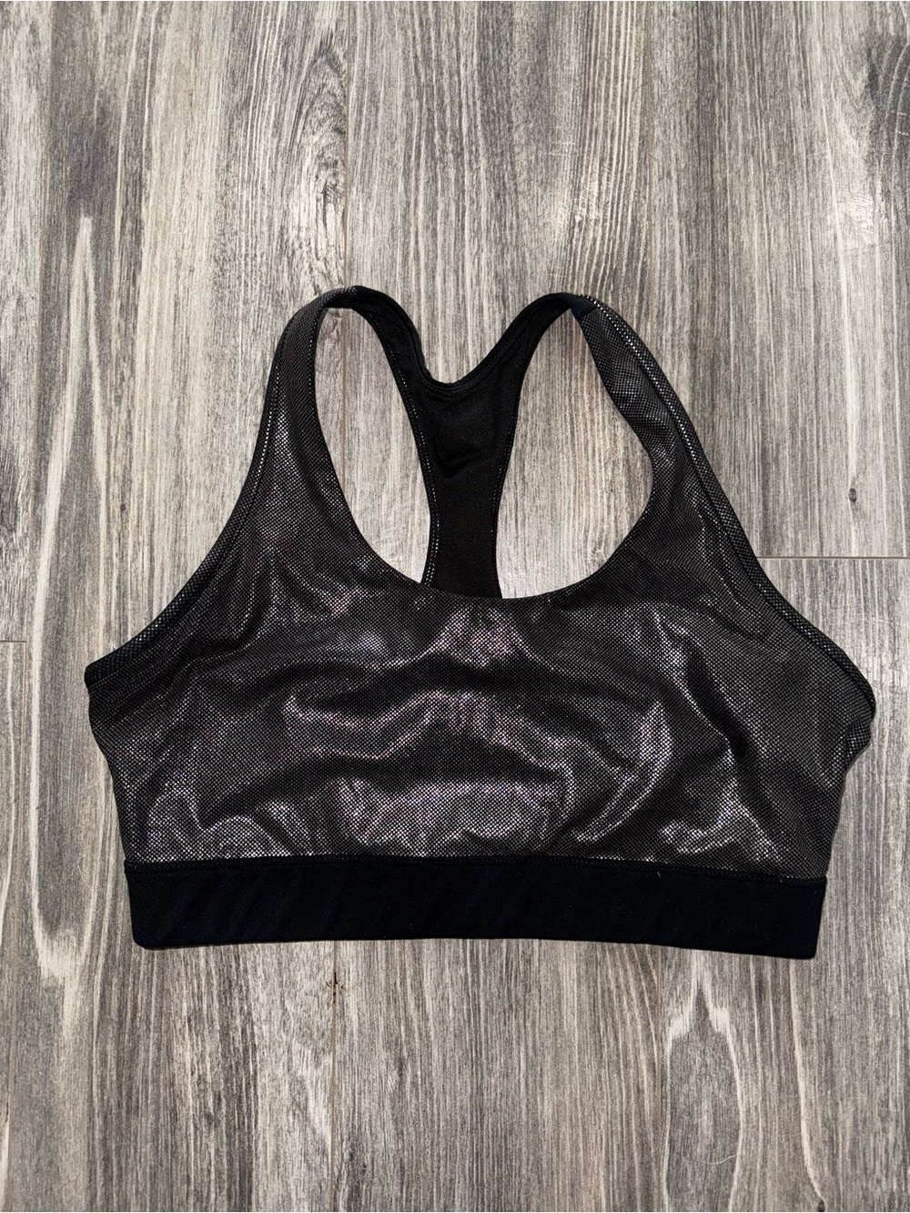 ZYIA Active Metallic Bomber Bra Medium Black Silver Racerback Sports Bra